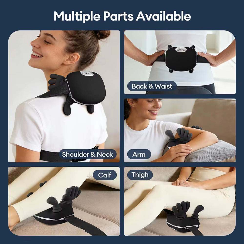 Black 4D Bionic Finger Neck Shoulder Massager Trapezius Neck Cervical Kneading Massage Shawl Brushless Motor Neck Masajeador